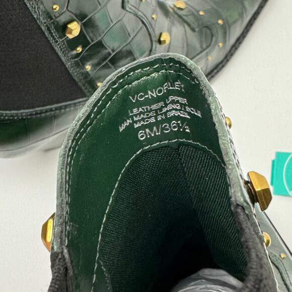 NEW Vince Camuto Norley Dark Green Crocodile Leather Gold Studded Ankle Booties - Picture 9 of 10